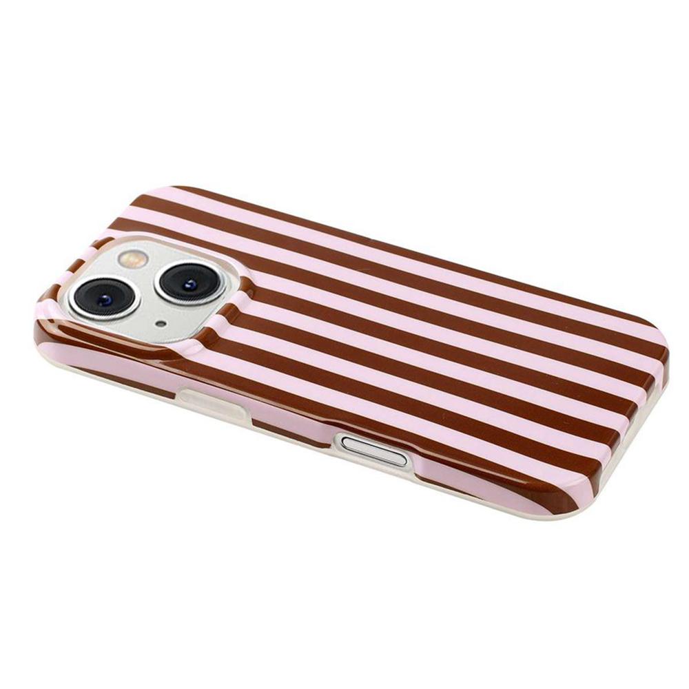 For iPhone 15 Plus Full Coverage IMD Printed Vertical Stripes TPU Phone Case - Coffee - EDA009871312E