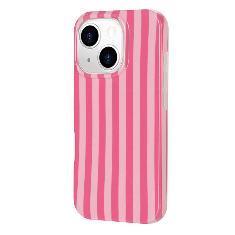 For iPhone 15 Full Coverage IMD Printed Vertical Stripes TPU Phone Case - Pink - EDA009871313A