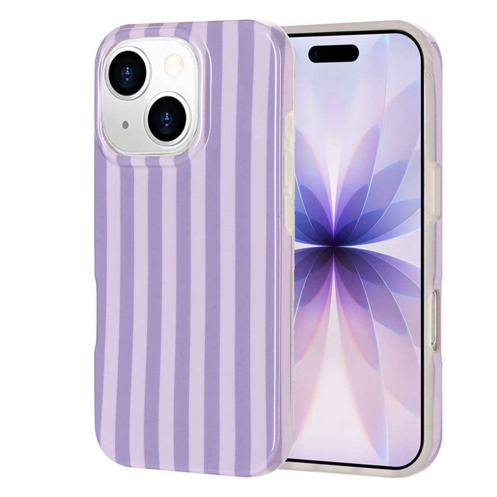 For iPhone 15 Full Coverage IMD Printed Vertical Stripes TPU Phone Case - Purple - EDA009871313C