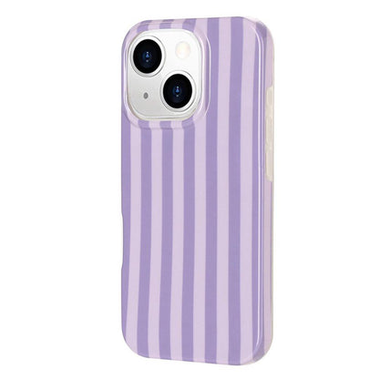 For iPhone 15 Full Coverage IMD Printed Vertical Stripes TPU Phone Case - Purple - EDA009871313C