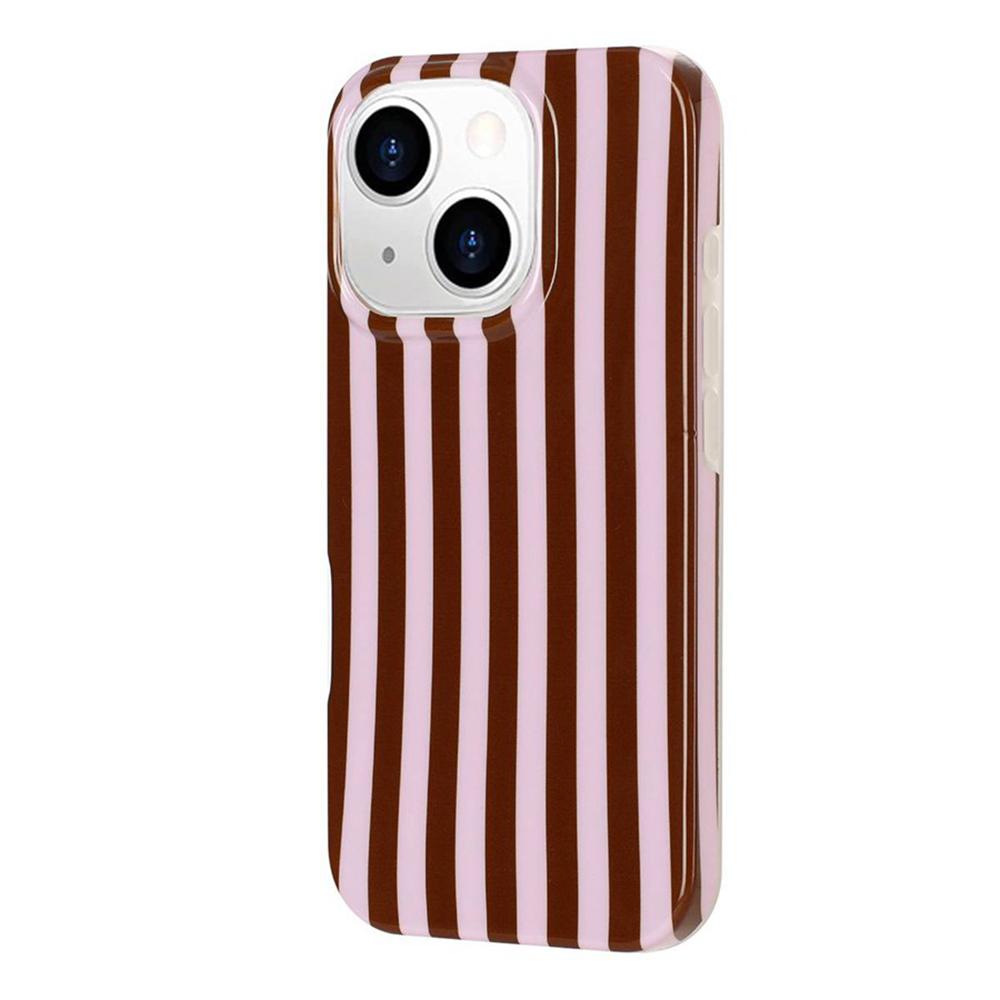 For iPhone 15 Full Coverage IMD Printed Vertical Stripes TPU Phone Case - Coffee - EDA009871313E
