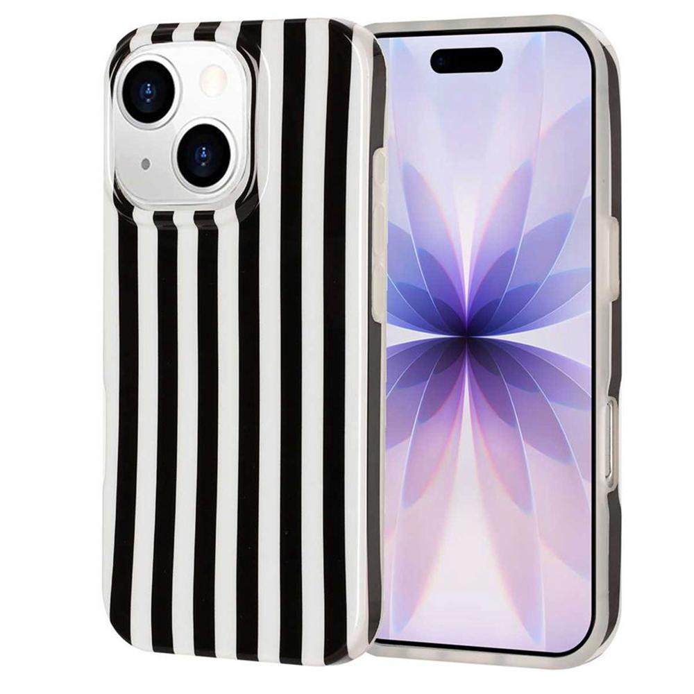 For iPhone 15 Full Coverage IMD Printed Vertical Stripes TPU Phone Case - Black - EDA009871313F
