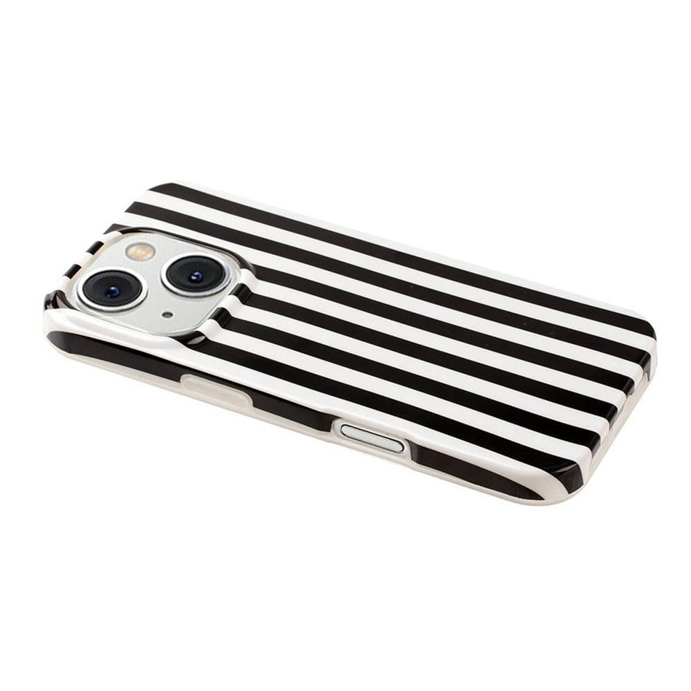 For iPhone 15 Full Coverage IMD Printed Vertical Stripes TPU Phone Case - Black - EDA009871313F