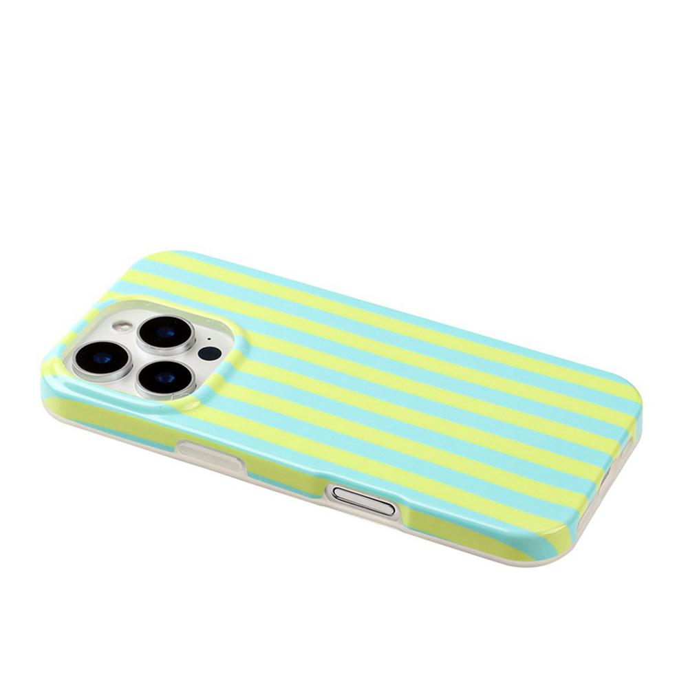 For iPhone 14 Pro Full Coverage IMD Printed Vertical Stripes TPU Phone Case - Yellow Green - EDA009871315D