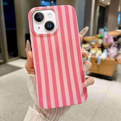 For iPhone 14 Plus Full Coverage IMD Printed Vertical Stripes TPU Phone Case - Pink - EDA009871316A