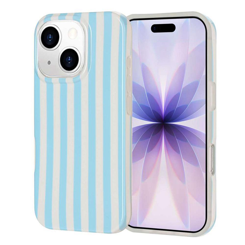 For iPhone 14 Plus Full Coverage IMD Printed Vertical Stripes TPU Phone Case - Blue - EDA009871316B