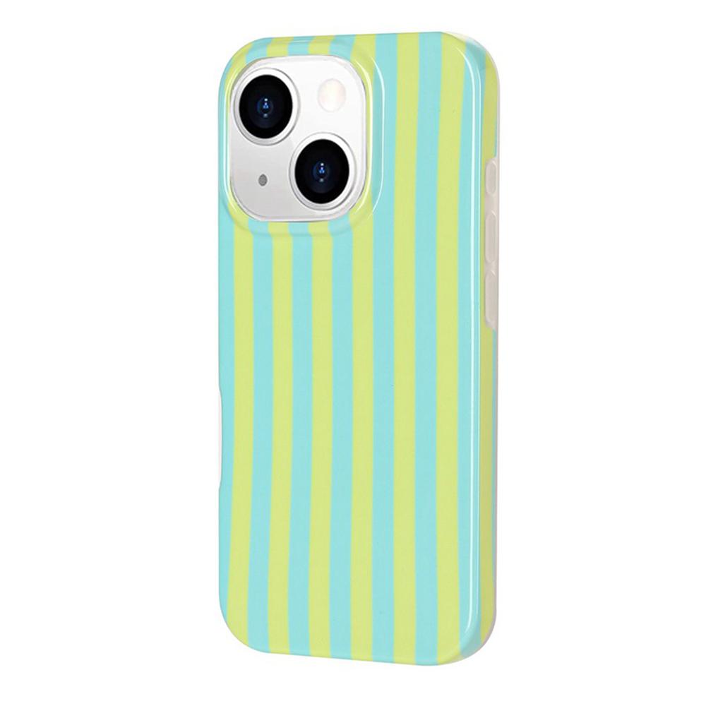 For iPhone 14 Plus Full Coverage IMD Printed Vertical Stripes TPU Phone Case - Yellow Green - EDA009871316D