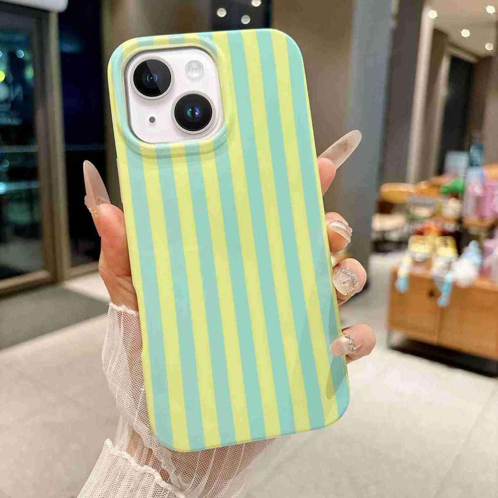 For iPhone 14 Plus Full Coverage IMD Printed Vertical Stripes TPU Phone Case - Yellow Green - EDA009871316D