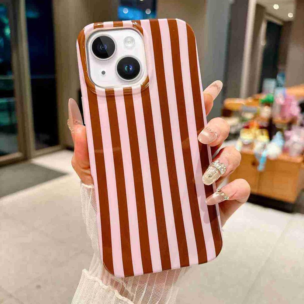 For iPhone 14 Plus Full Coverage IMD Printed Vertical Stripes TPU Phone Case - Coffee - EDA009871316E