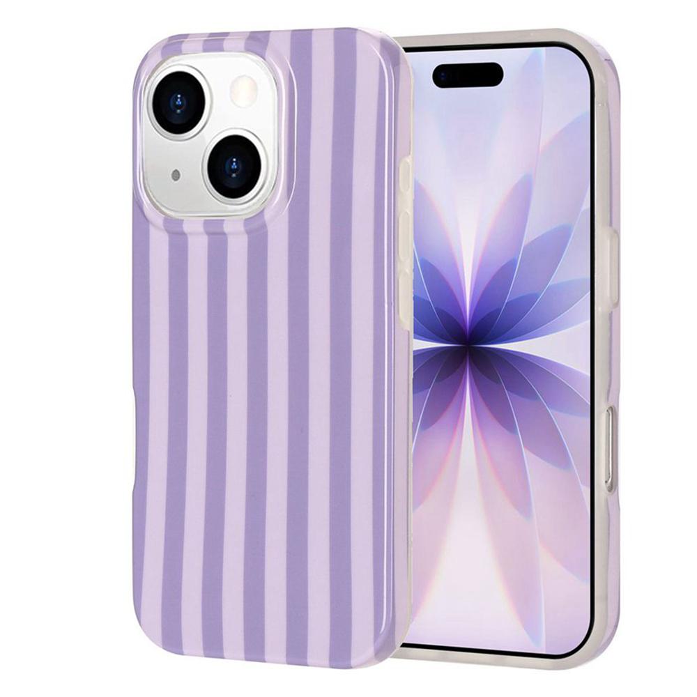 For iPhone 14 / 13 Full Coverage IMD Printed Vertical Stripes TPU Phone Case - Purple - EDA009871317C