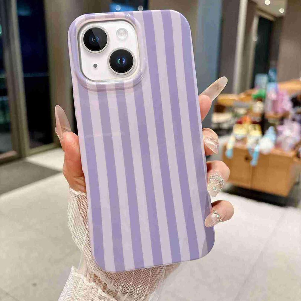 For iPhone 14 / 13 Full Coverage IMD Printed Vertical Stripes TPU Phone Case - Purple - EDA009871317C