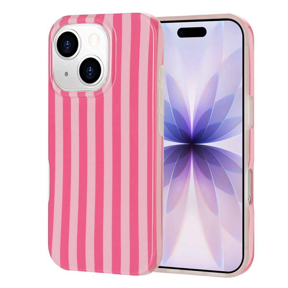 For iPhone 13 Pro Max Full Coverage IMD Printed Vertical Stripes TPU Phone Case - Pink - EDA009871318A