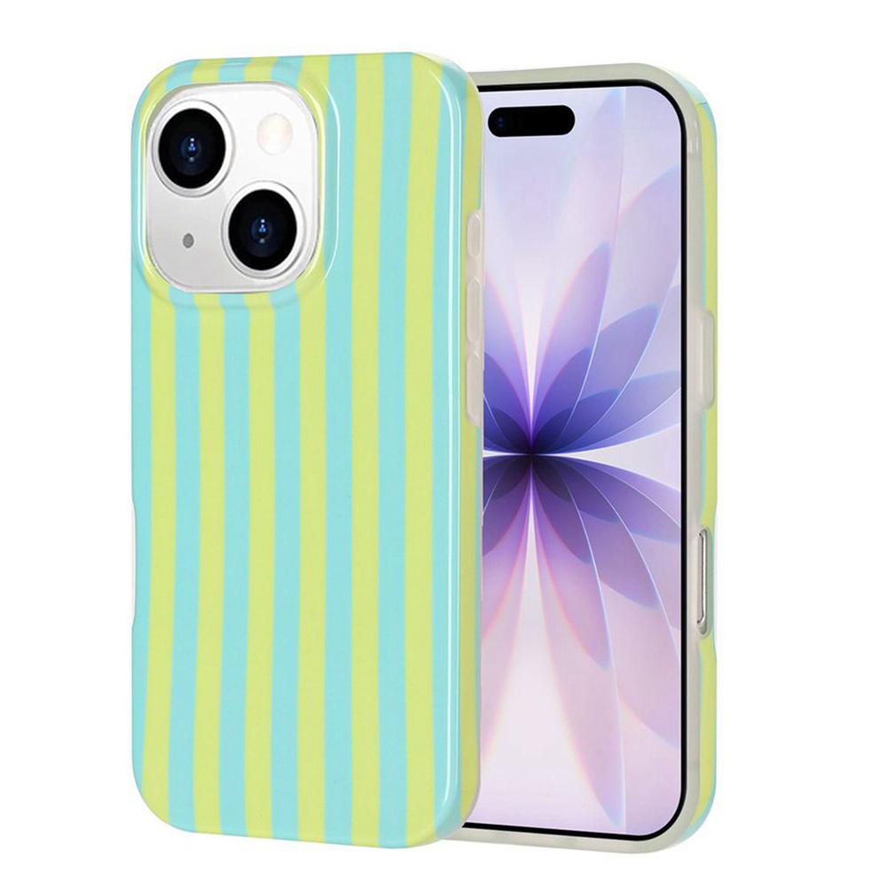 For iPhone 13 Pro Max Full Coverage IMD Printed Vertical Stripes TPU Phone Case - Yellow Green - EDA009871318D