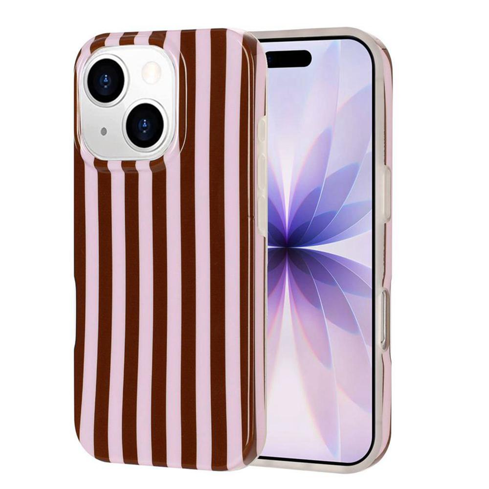 For iPhone 13 Pro Max Full Coverage IMD Printed Vertical Stripes TPU Phone Case - Coffee - EDA009871318E