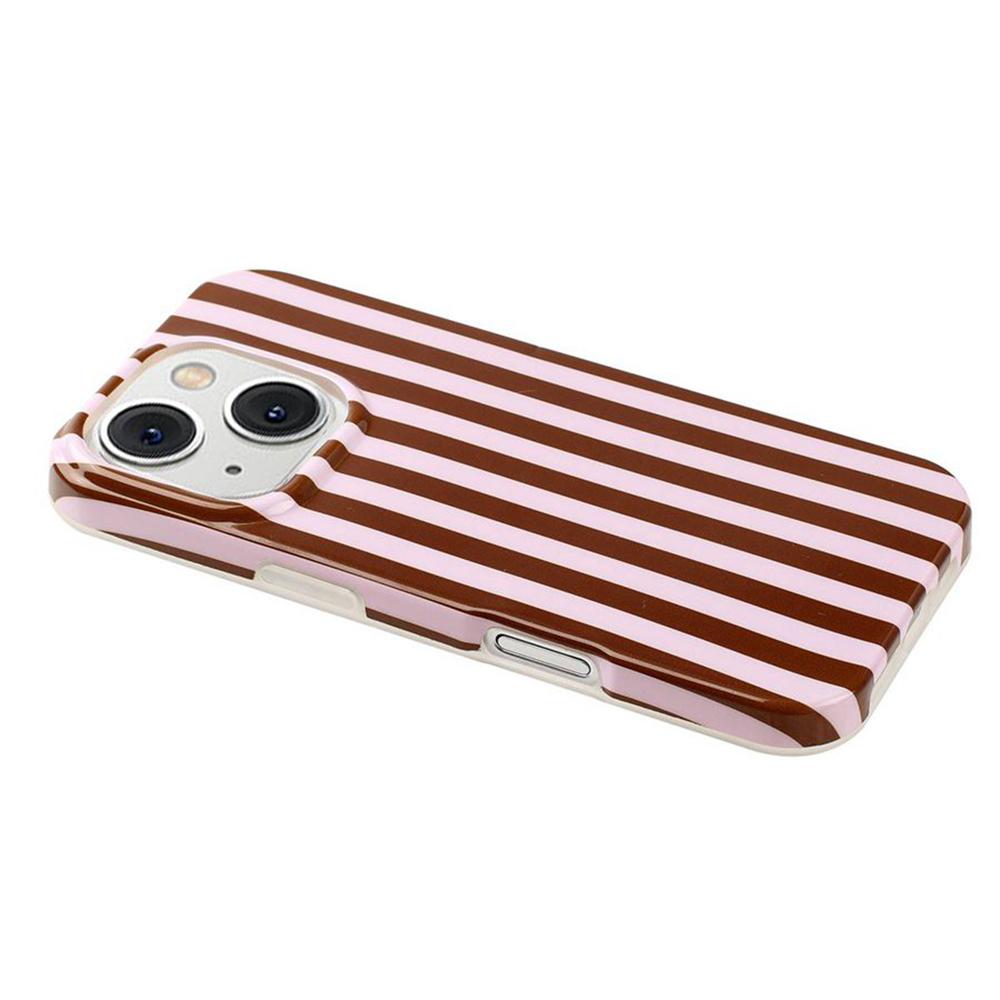 For iPhone 13 Pro Max Full Coverage IMD Printed Vertical Stripes TPU Phone Case - Coffee - EDA009871318E
