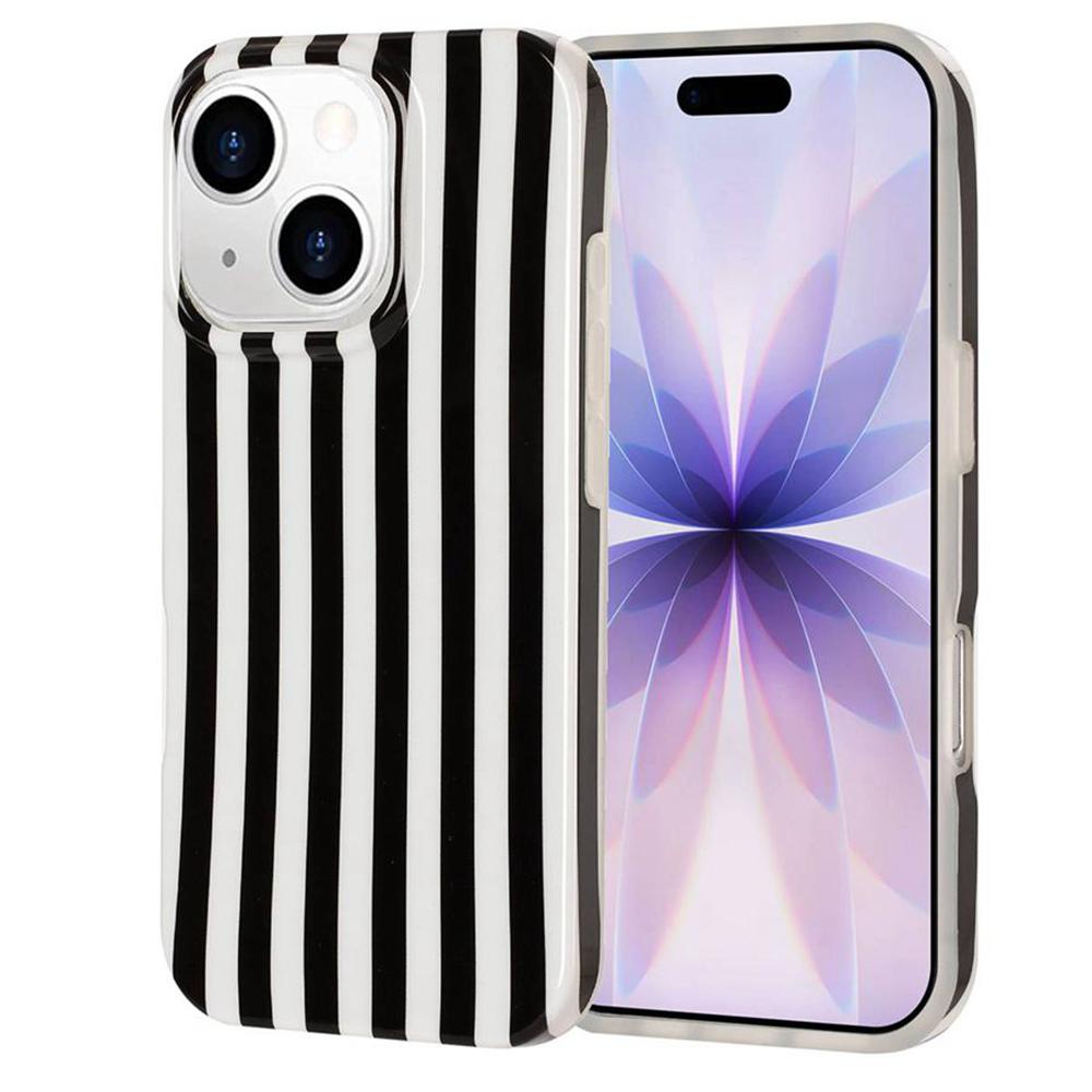 For iPhone 13 Pro Max Full Coverage IMD Printed Vertical Stripes TPU Phone Case - Black - EDA009871318F