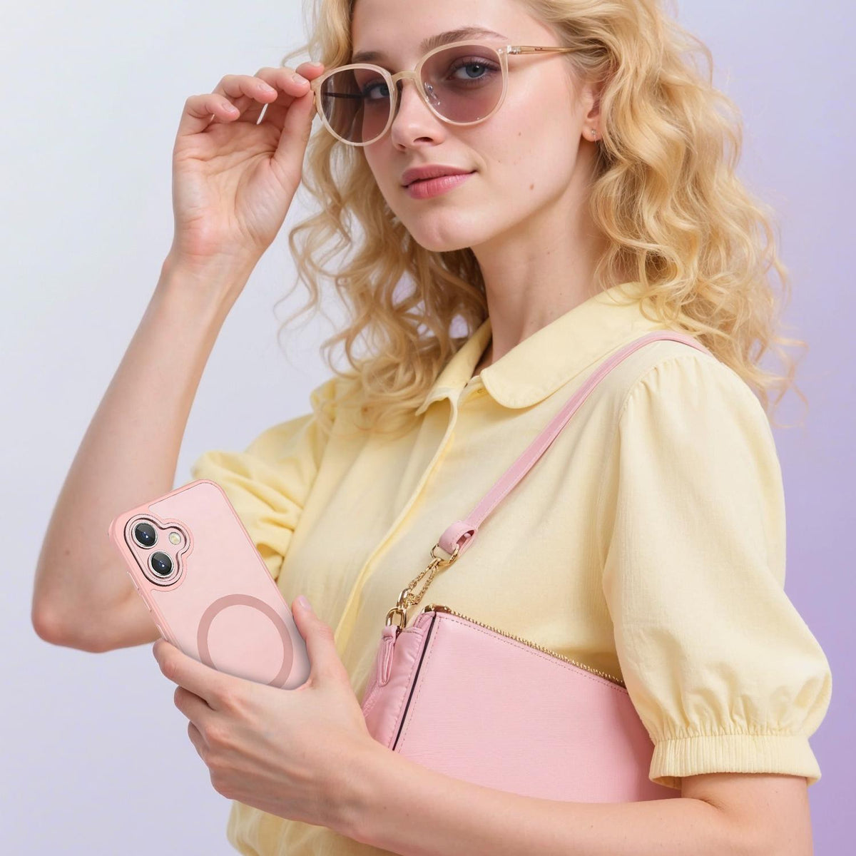 For Galaxy A06 5G XDcase Skin Feel Magnetic Frosted Phone Case with Lens Film - Pink - EDA009873201A