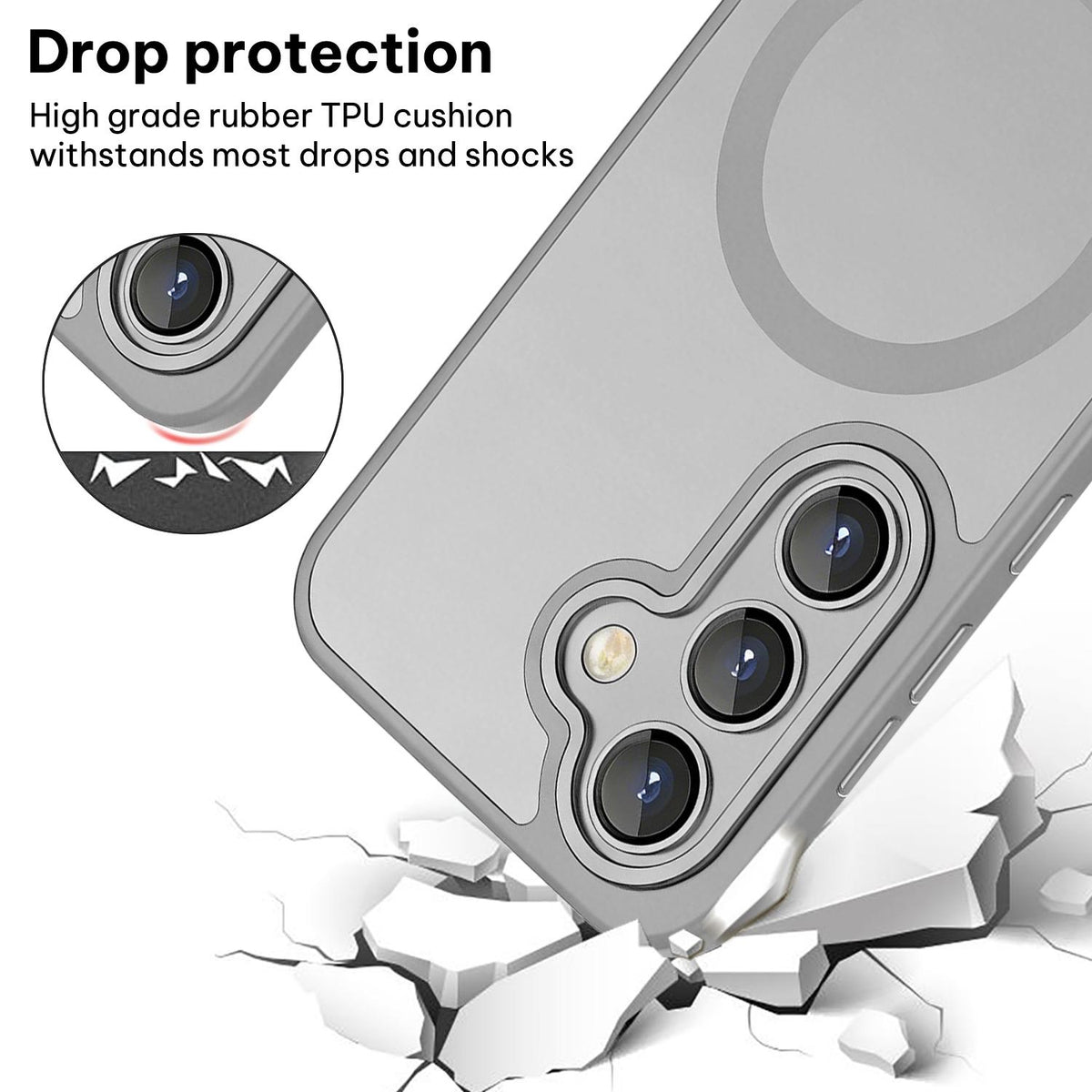 For Galaxy A35 5G XDcase Skin Feel Magnetic Frosted Phone Case with Lens Film - Grey - EDA009873207C
