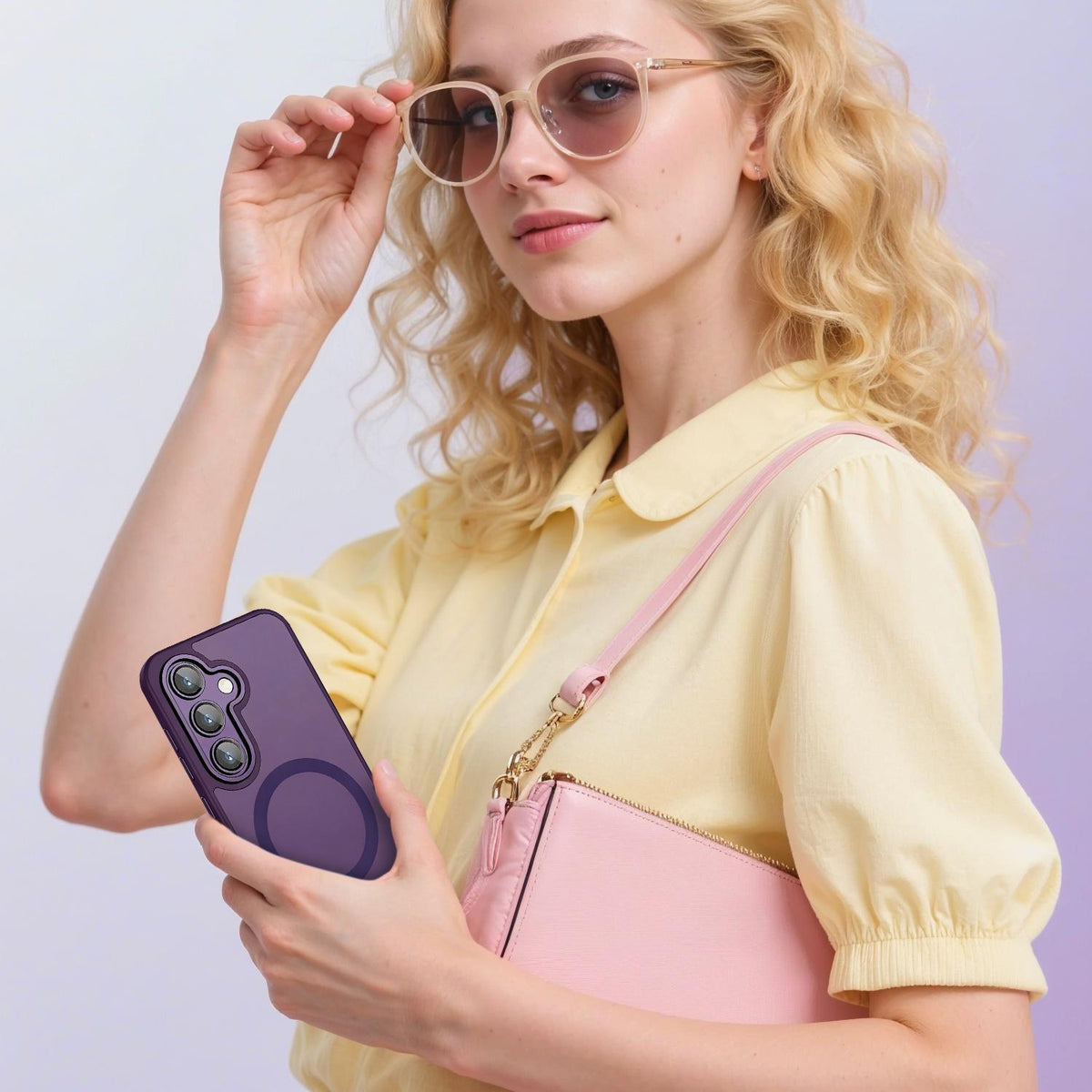 For Galaxy A35 5G XDcase Skin Feel Magnetic Frosted Phone Case with Lens Film - Purple - EDA009873207E