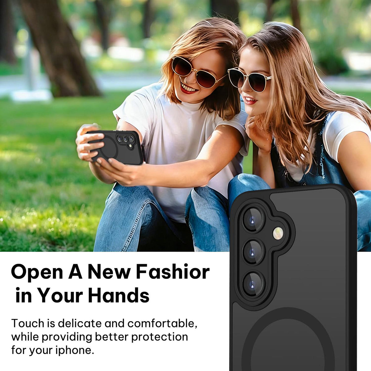 For Galaxy A36 5G XDcase Skin Feel Magnetic Frosted Phone Case with Lens Film - Black - EDA009873208B