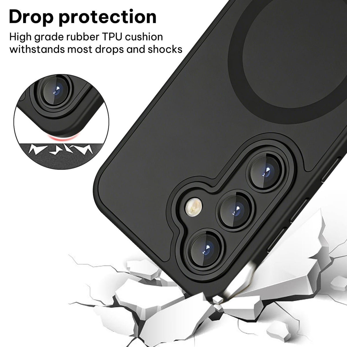 For Galaxy A55 5G XDcase Skin Feel Magnetic Frosted Phone Case with Lens Film - Black - EDA009873210B