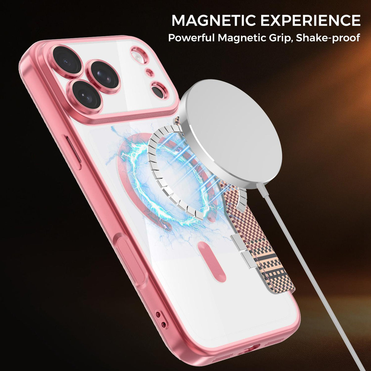For iPhone 17 Pro Max Color-plaid Shield Magnetic RFID Vegan Leather Phone Case - Pink - EDA009873701B