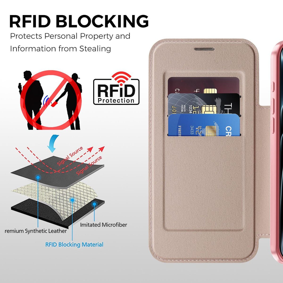 For iPhone 17 Pro Max Color-plaid Shield Magnetic RFID Vegan Leather Phone Case - Pink - EDA009873701B