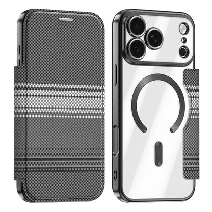 For iPhone 17 Pro Max Color-plaid Shield Magnetic RFID Vegan Leather Phone Case - Black - EDA009873701C