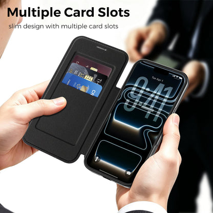 For iPhone 17 Pro Max Color-plaid Shield Magnetic RFID Vegan Leather Phone Case - Black - EDA009873701C
