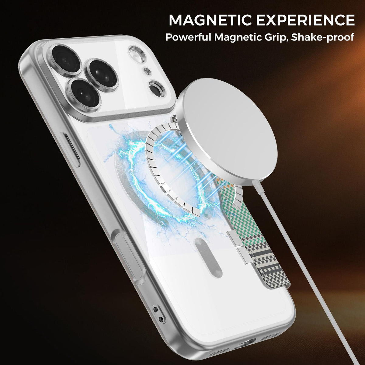 For iPhone 17 Pro Max Color-plaid Shield Magnetic RFID Vegan Leather Phone Case - Grey - EDA009873701D