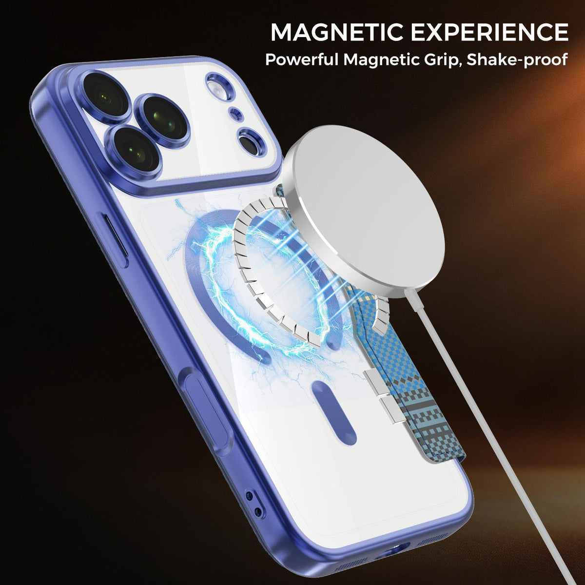 For iPhone 17 Pro Max Color-plaid Shield Magnetic RFID Vegan Leather Phone Case - Blue - EDA009873701E