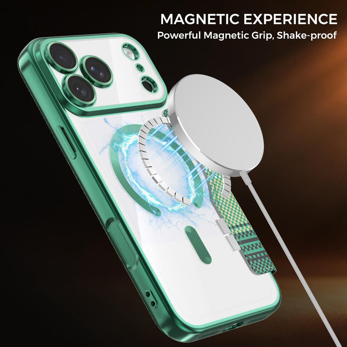 For iPhone 17 Pro Max Color-plaid Shield Magnetic RFID Vegan Leather Phone Case - Green - EDA009873701F