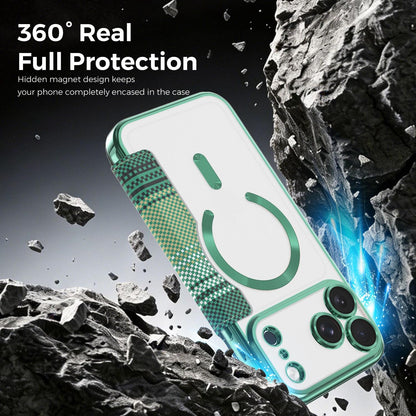 For iPhone 17 Pro Max Color-plaid Shield Magnetic RFID Vegan Leather Phone Case - Green - EDA009873701F