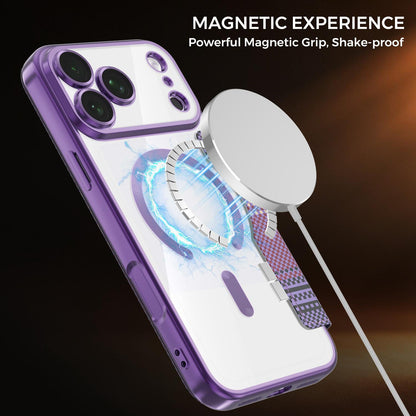 For iPhone 17 Pro Max Color-plaid Shield Magnetic RFID Vegan Leather Phone Case - Purple - EDA009873701G