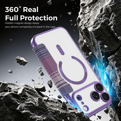 For iPhone 17 Pro Max Color-plaid Shield Magnetic RFID Vegan Leather Phone Case - Purple - EDA009873701G