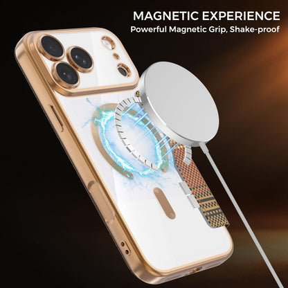For iPhone 17 Pro Max Color-plaid Shield Magnetic RFID Vegan Leather Phone Case - Brown - EDA009873701H