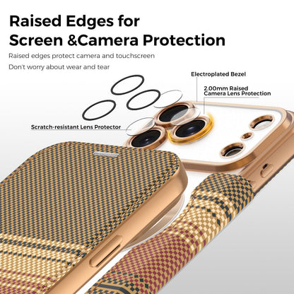 For iPhone 17 Pro Max Color-plaid Shield Magnetic RFID Vegan Leather Phone Case - Brown - EDA009873701H