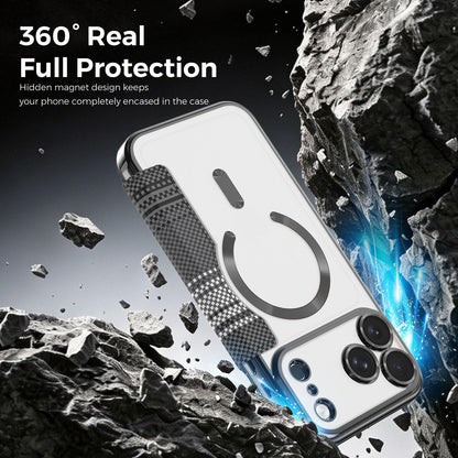 For iPhone 17 Pro Color-plaid Shield Magnetic RFID Vegan Leather Phone Case - Black - EDA009873702C