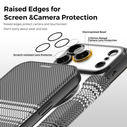 For iPhone 17 Pro Color-plaid Shield Magnetic RFID Vegan Leather Phone Case - Black - EDA009873702C