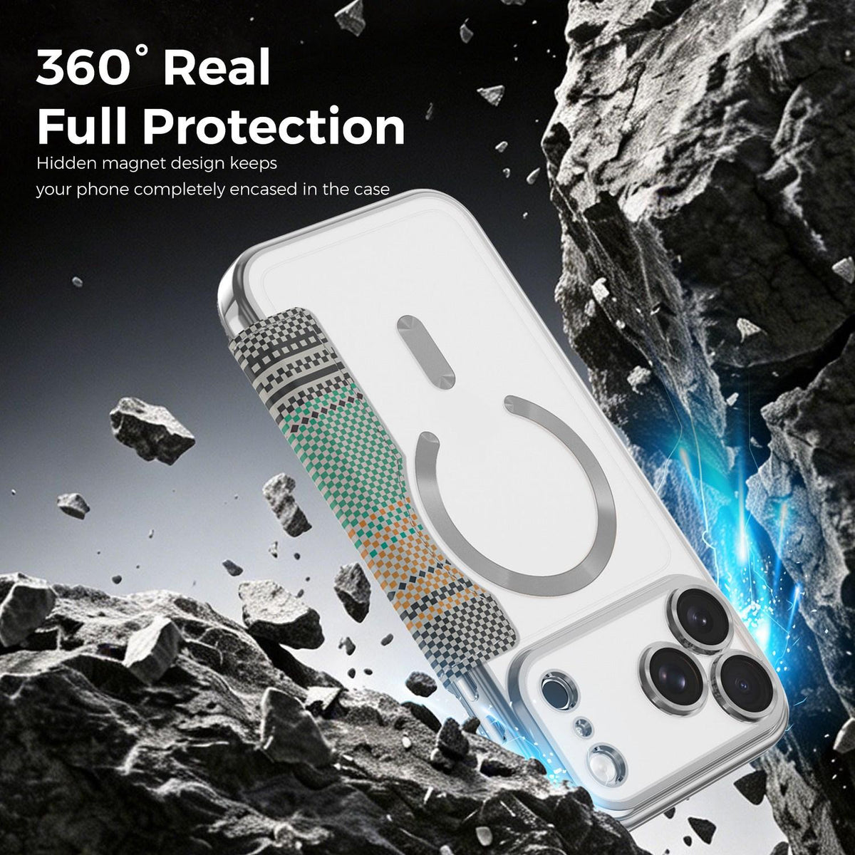 For iPhone 17 Pro Color-plaid Shield Magnetic RFID Vegan Leather Phone Case - Grey - EDA009873702D
