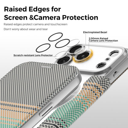 For iPhone 17 Pro Color-plaid Shield Magnetic RFID Vegan Leather Phone Case - Grey - EDA009873702D