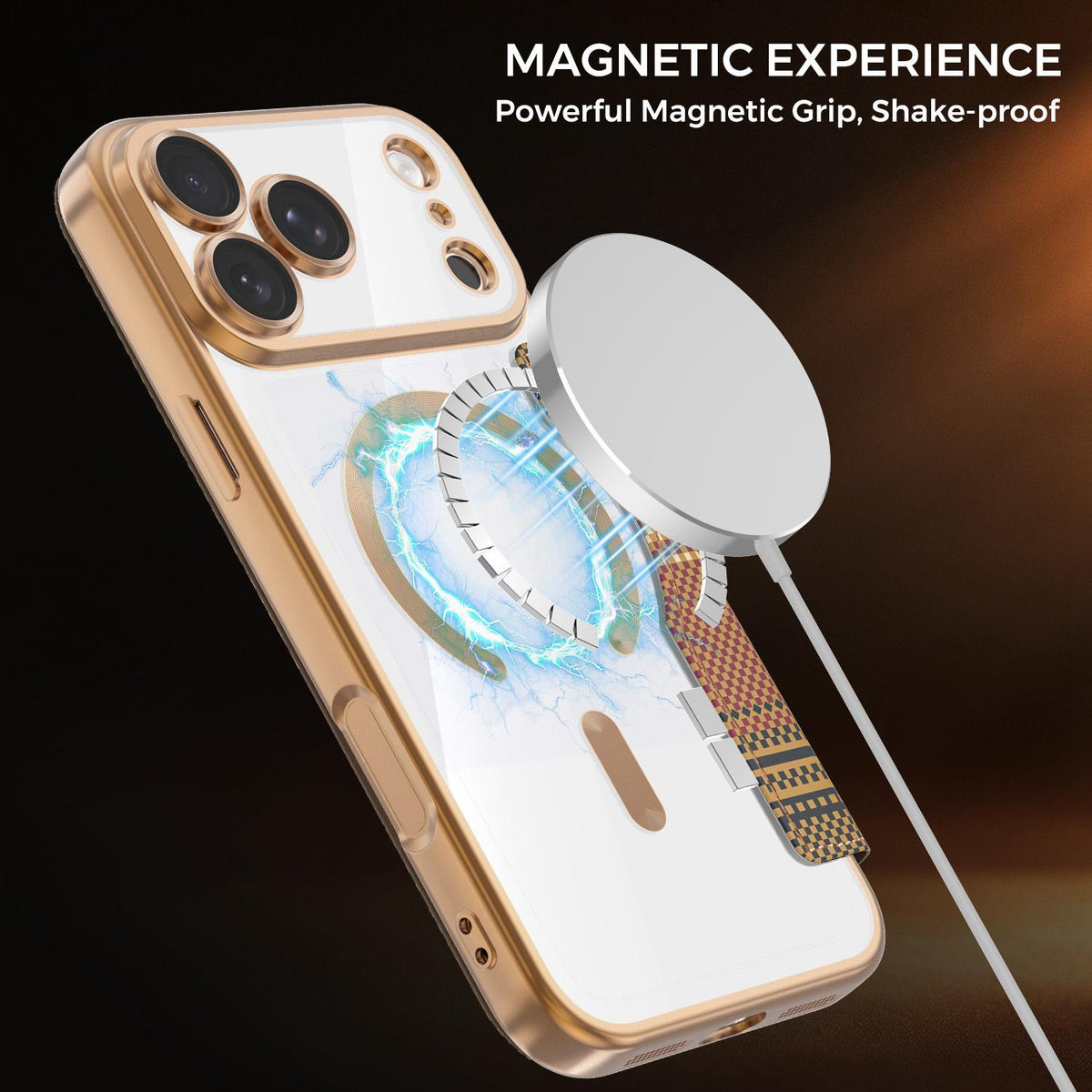For iPhone 17 Pro Color-plaid Shield Magnetic RFID Vegan Leather Phone Case - Brown - EDA009873702H