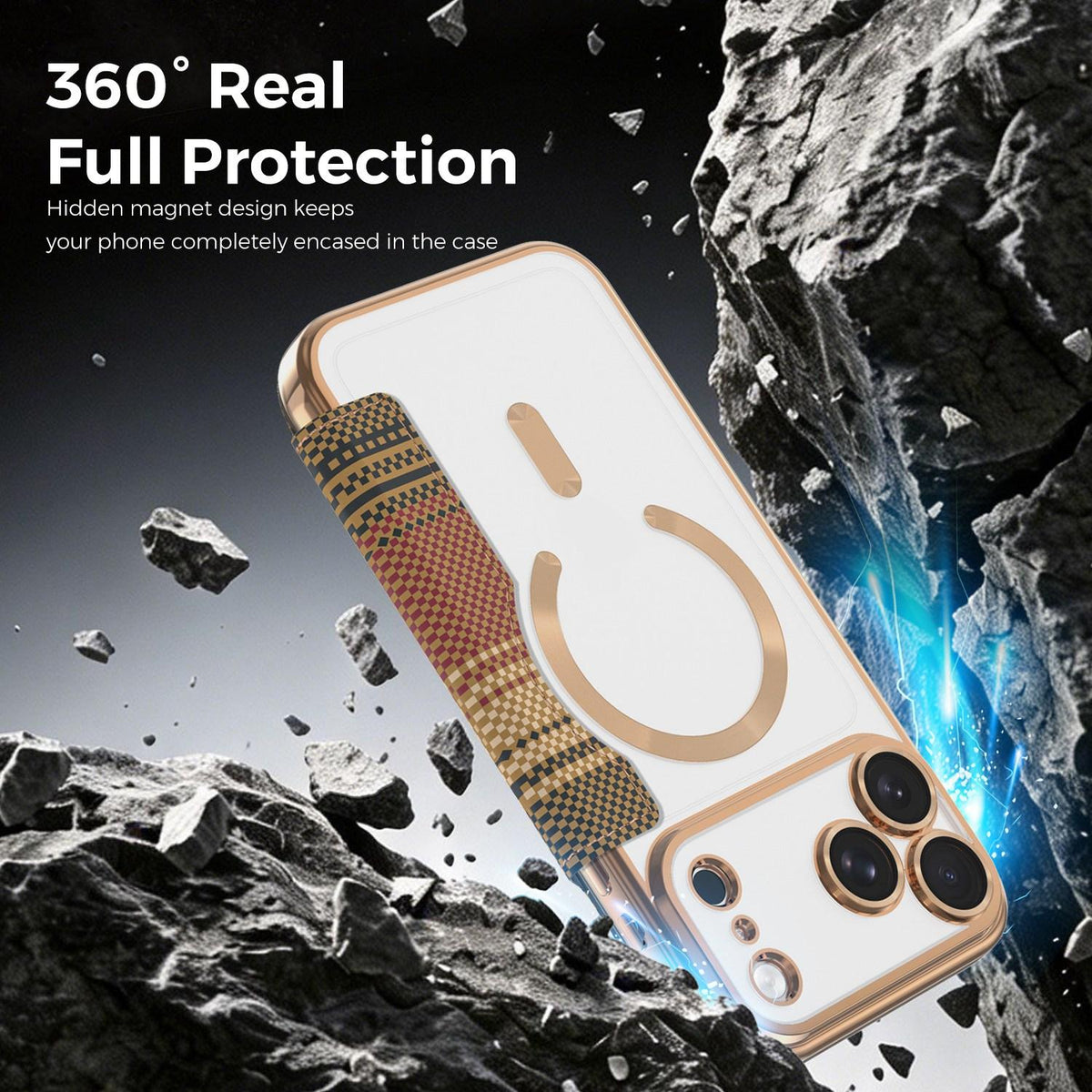 For iPhone 17 Pro Color-plaid Shield Magnetic RFID Vegan Leather Phone Case - Brown - EDA009873702H