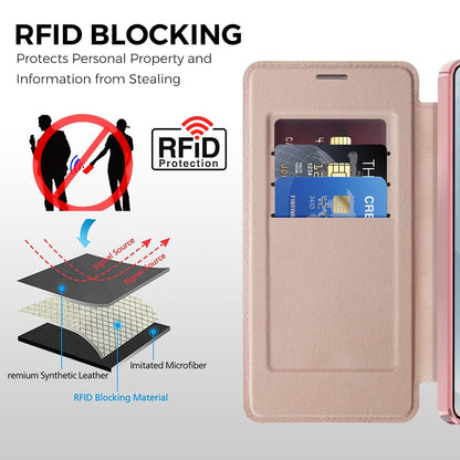 For Galaxy S26 Ultra 5G Color-plaid Shield Magnetic RFID Vegan Leather Phone Case - Pink - EDA009874703B