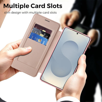 For Galaxy S26 Ultra 5G Color-plaid Shield Magnetic RFID Vegan Leather Phone Case - Pink - EDA009874703B