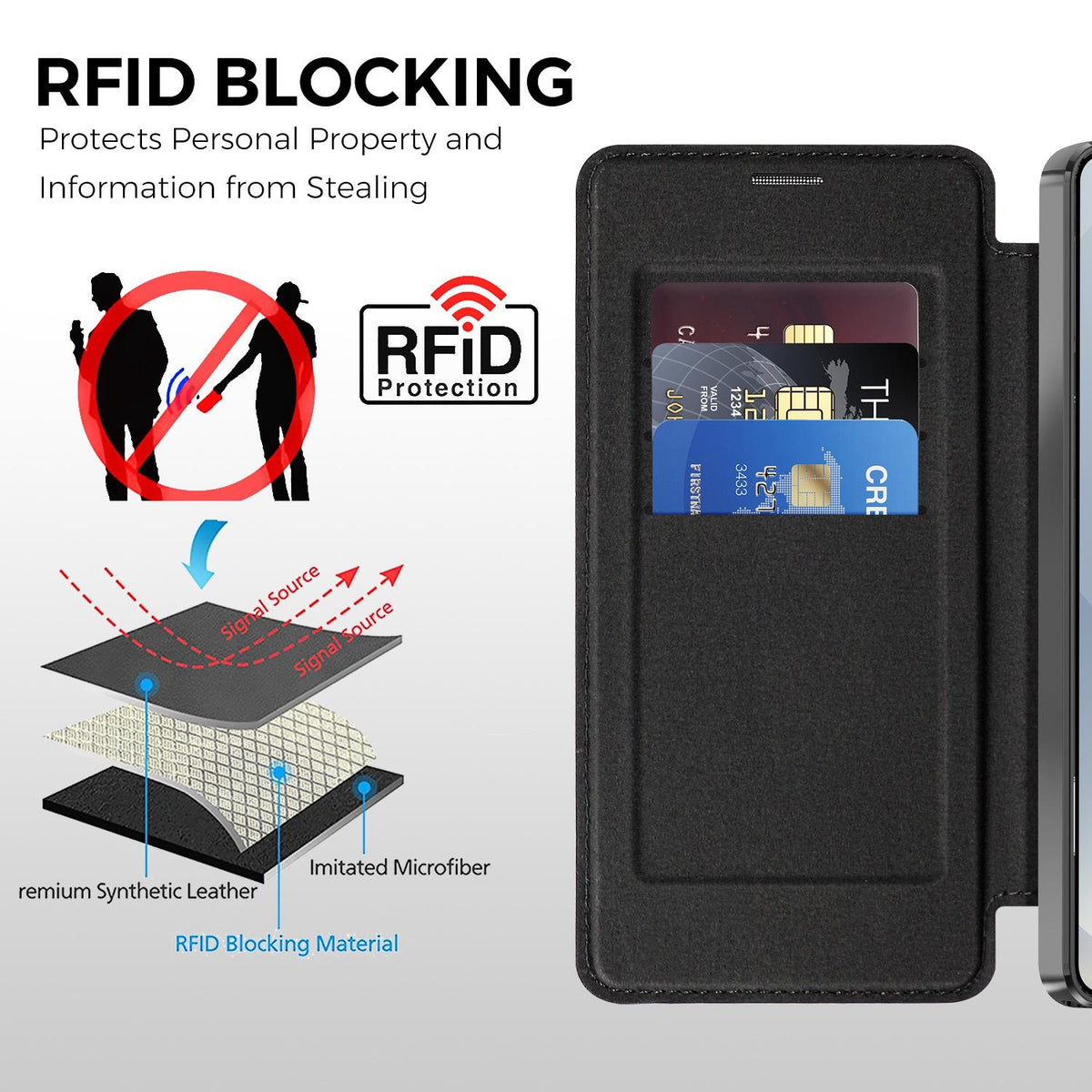 For Galaxy S26 Ultra 5G Color-plaid Shield Magnetic RFID Vegan Leather Phone Case - Black - EDA009874703C