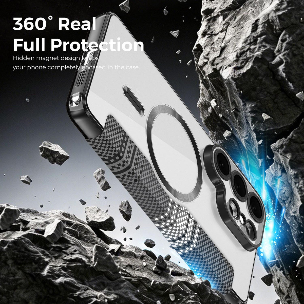 For Galaxy S26 Ultra 5G Color-plaid Shield Magnetic RFID Vegan Leather Phone Case - Black - EDA009874703C