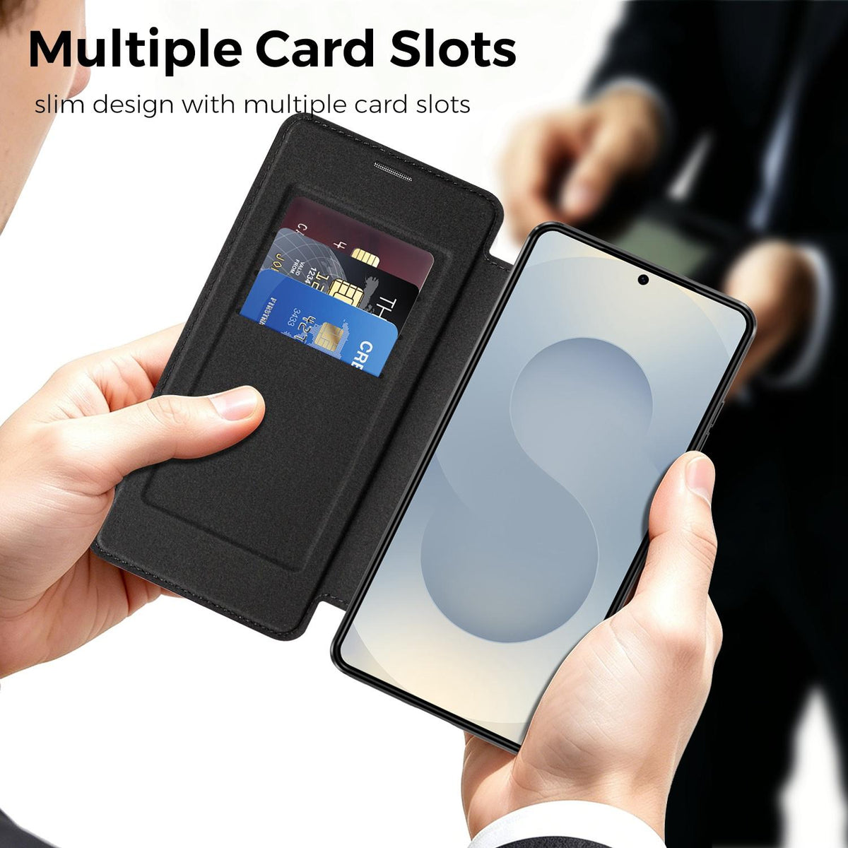 For Galaxy S26 Ultra 5G Color-plaid Shield Magnetic RFID Vegan Leather Phone Case - Black - EDA009874703C
