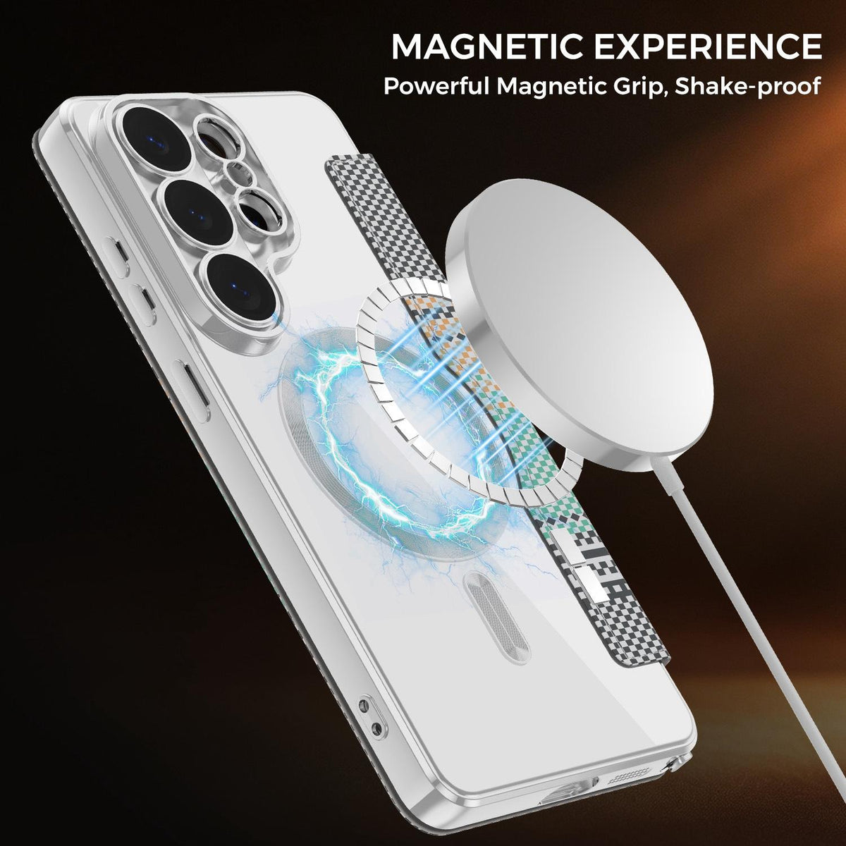 For Galaxy S26 Ultra 5G Color-plaid Shield Magnetic RFID Vegan Leather Phone Case - Grey - EDA009874703D