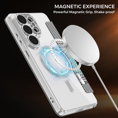 For Galaxy S26 Ultra 5G Color-plaid Shield Magnetic RFID Vegan Leather Phone Case - Grey - EDA009874703D